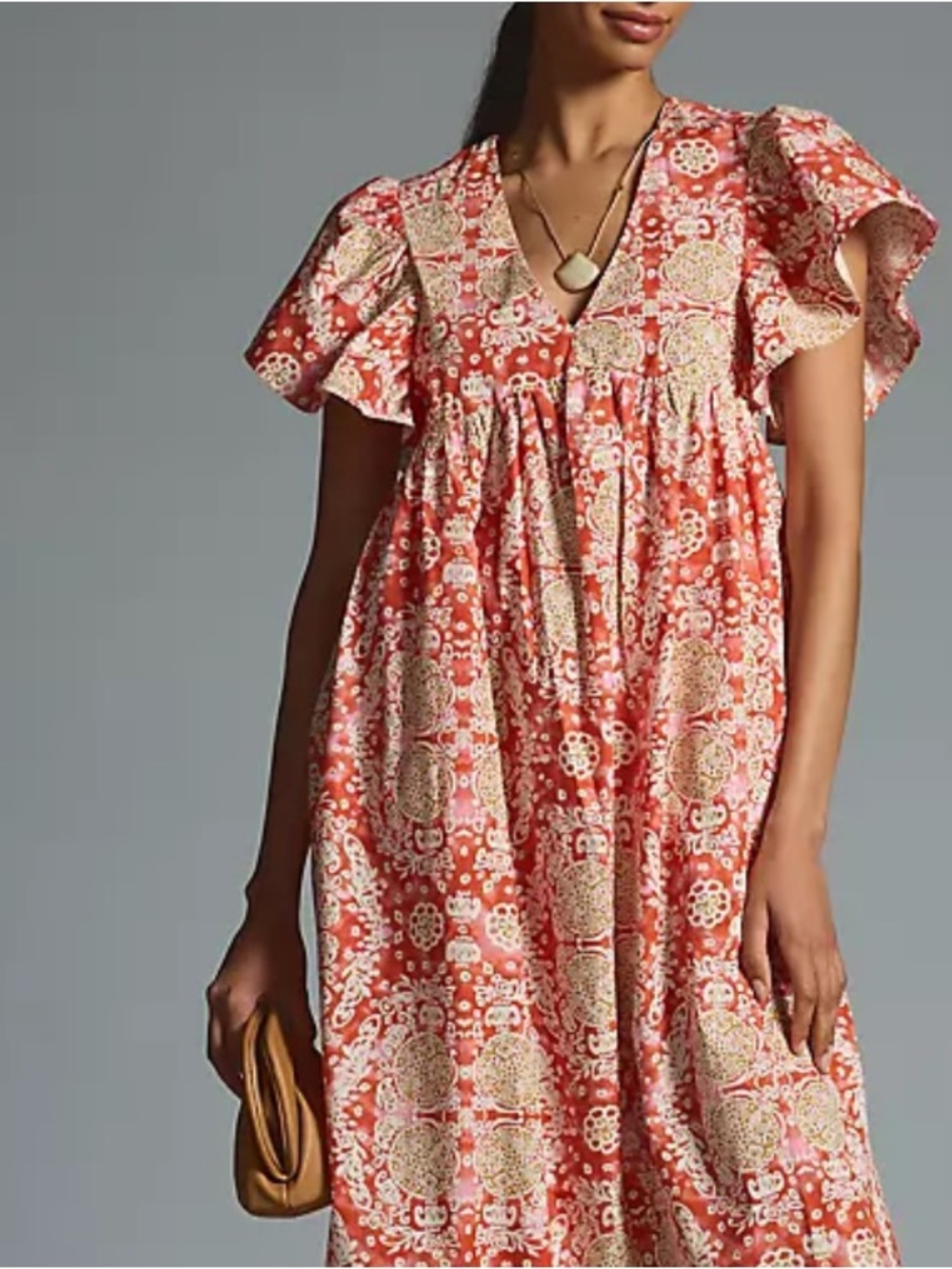 Maeve by Anthropologie printed flutter-sleeve babydoll dress XS pockets boho